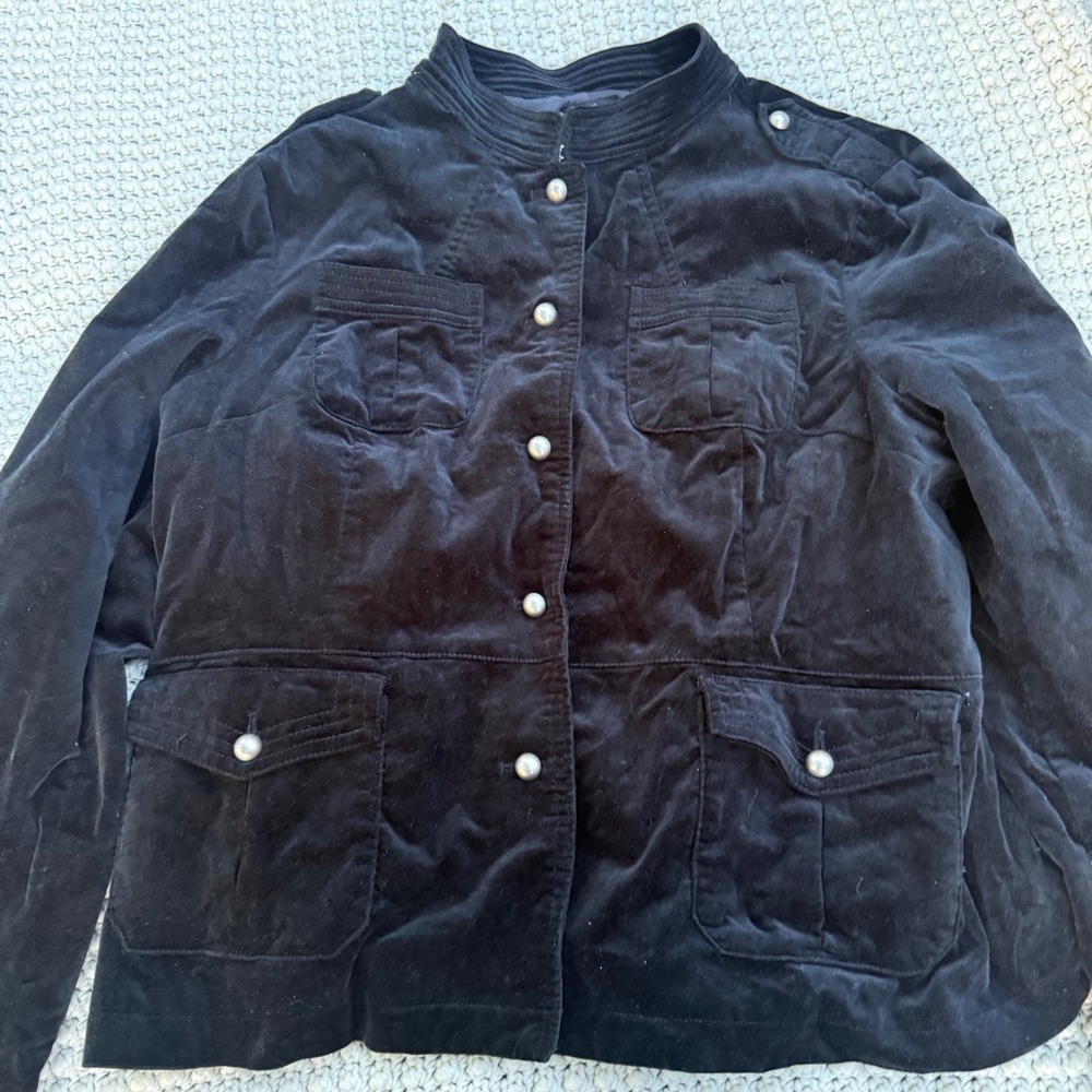 Mossimo Vintage Y2K Black Velvet Indie Military Jacket Silver Button XXL Stretch